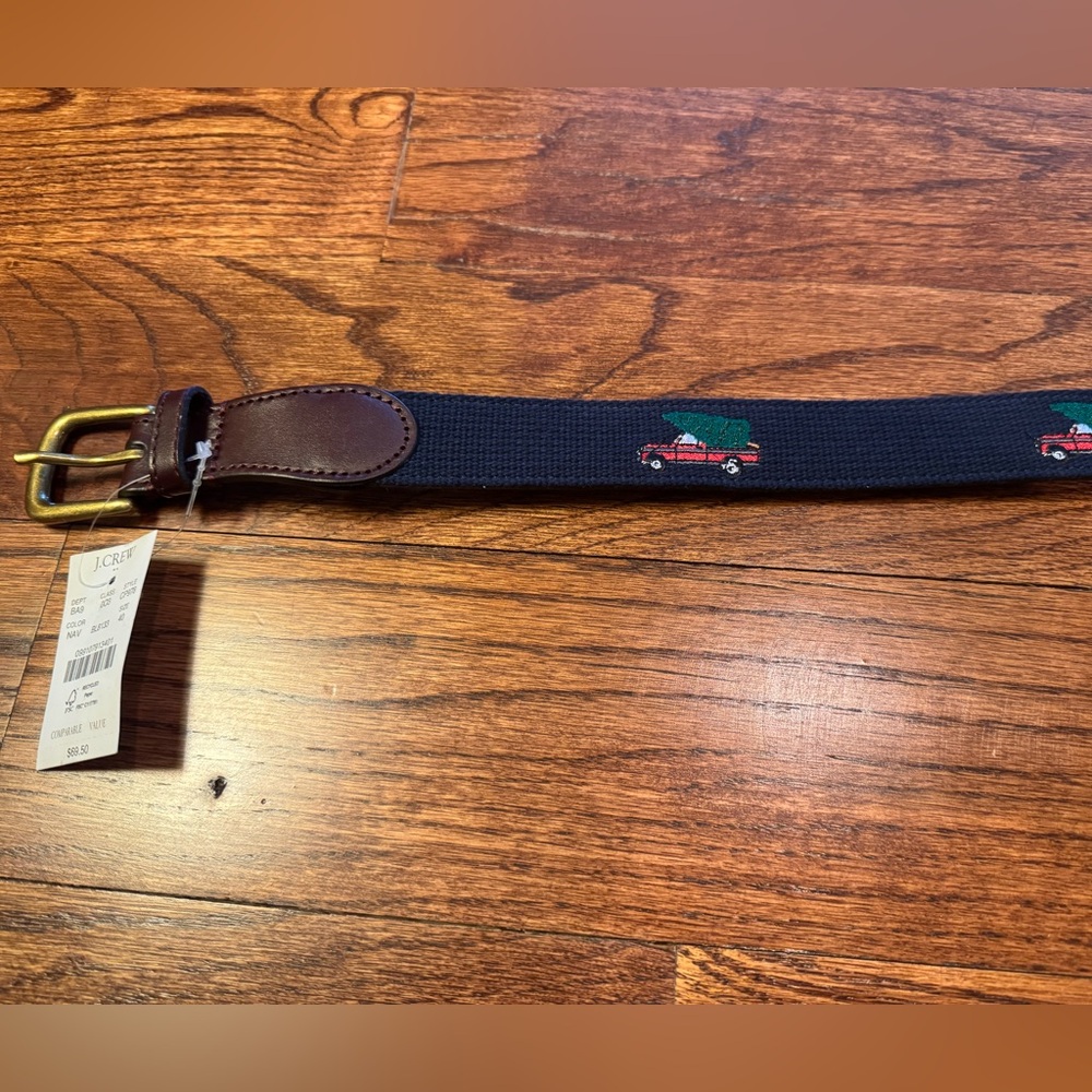 NWT J Crew Belt - Christmas Truck and Tree Embroidered/Leather back - Size 40 - Picture 6 of 13